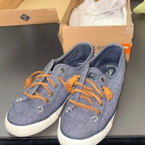 Sperry Denim Sneakers with Brown Laces